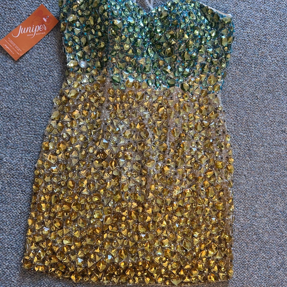 Juniper Green and Gold Embellished Dress